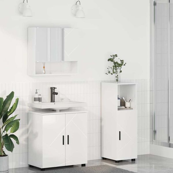 vidaXL Sada kúpeľňového nábytku Nástenný 3 pcs Vysoký lesk bielej