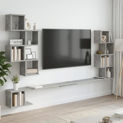 vidaXL Nástenná polica na TV Betónovo sivá 200 x 15 x 94 cm