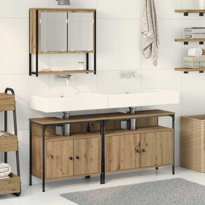 vidaXL Sada kúpeľňového nábytku Nástenný 3 pcs Hnedá Kompozitné drevo