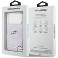 Puzdro Karl Lagerfeld Magsafe IML trblietavé puzdro s kovovým rámom fotoaparátu a tlačidlami, hlavy Karla a Choupette na opakovanom logu KL pre iPhone 17 Pro fialový