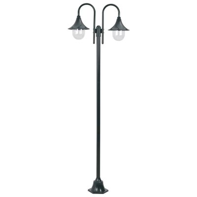 vidaXL Záhradná stĺpová lampa E27 220 cm hliník 2-lampáše tmavozelená