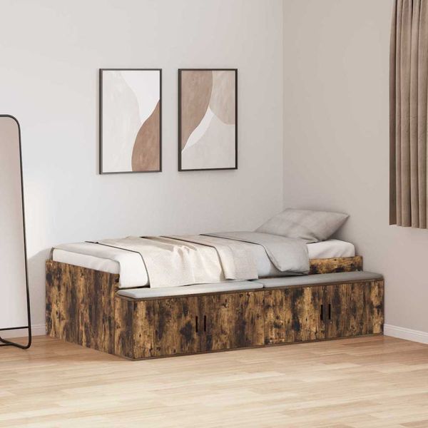 vidaXL Rám postele so zásuvkou Dymová dub 90 x 190 cm Kompozitné drevo