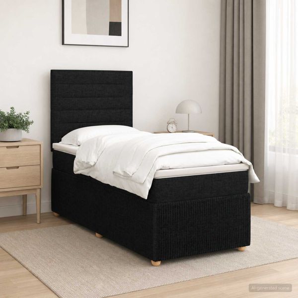 vidaXL LED boxspring posteľ s matracom Čierna 90 x 190 cm Látka
