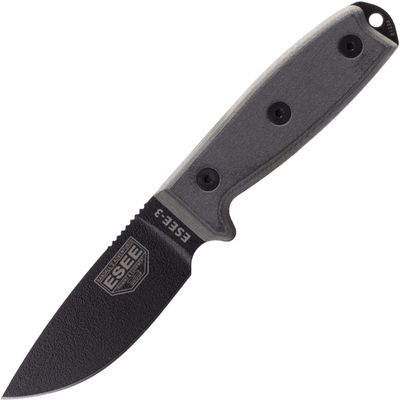 ESEE-3PM Model 3 všestranný nôž 9,8 cm, čierna, šedá, Micarta, hnedé Coyote Kydex puzdro