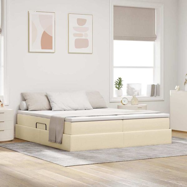 vidaXL Postel s úložným prostorem a matrací Krémová 200 x 200 cm