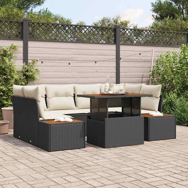 vidaXL Záhradný jedálenský set s vankúšom 9 pcs Čierna a béžová
