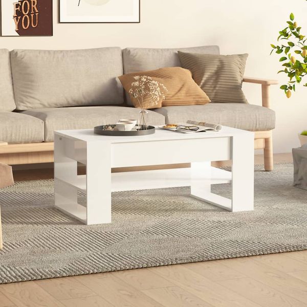 vidaXL Konferenčný stolík lesklý biely 102x50x45 cm spracované drevo