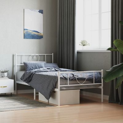 vidaXL Kovový rám postele s čelom a podnožkou biely 90x200 cm