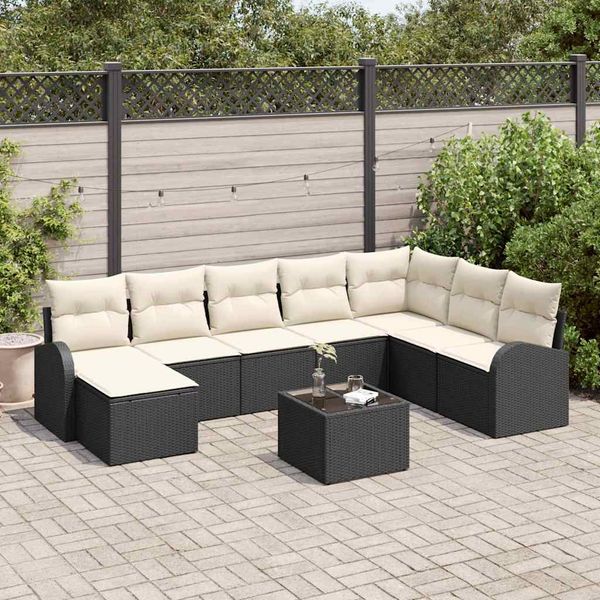 vidaXL Súprava záhradných pohoviek s vankúšom 9 pcs Čierna Poly ratan