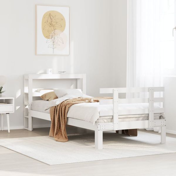 vidaXL Posteľný rám s čelom biely 75x190 cm borovicový masív