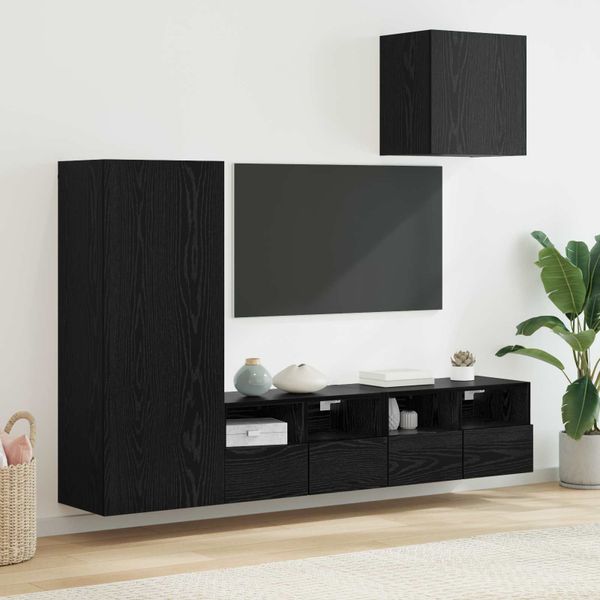 vidaXL TV nástenne jednotky 4 pcs Čierny dub Kompozitné drevo