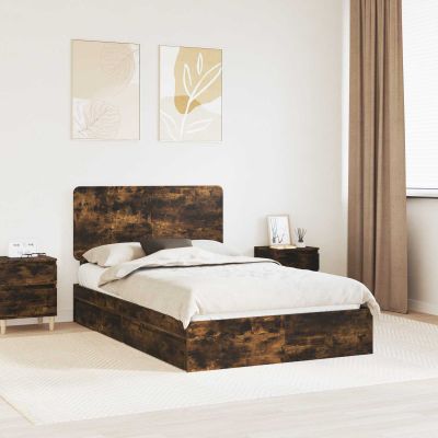 vidaXL Úložná posteľ Dymová dub 135 x 190 cm Kompozitné drevo