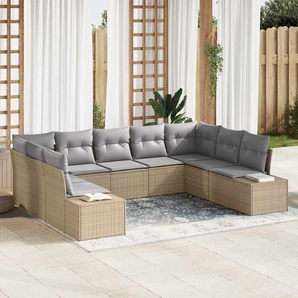 vidaXL Súprava záhradných pohoviek s vankúšom 9 pcs Béžová polyratan