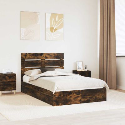 vidaXL Úložná posteľ Dymová dub 135 x 190 cm Kompozitné drevo