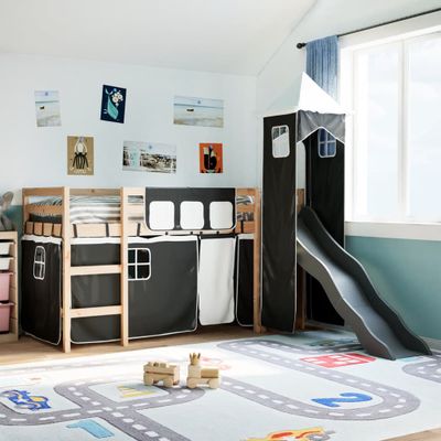 vidaXL Detská vyvýšená posteľ veža bielo-čierna 80x200 cm borovica