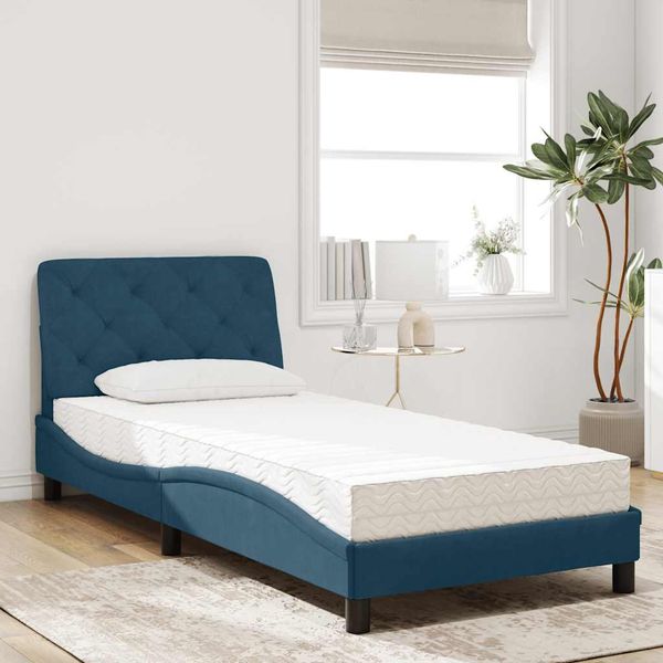 vidaXL Posteľ s matracom modrý 90x190 cm zamat