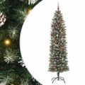 vidaXL Umelý chudý vianočný strom Zelená a biela 210 cm