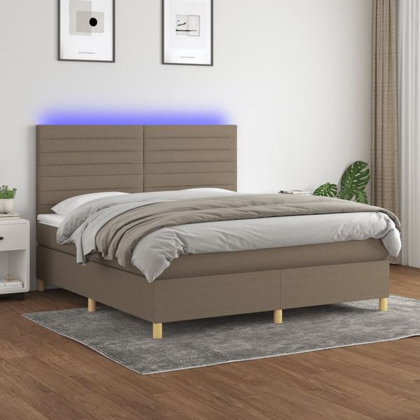 vidaXL Posteľ boxsping s matracom a LED sivohnedá 180x200 cm látka