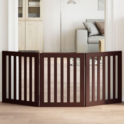 vidaXL Brána pre psa skladacia 3 panely hnedá 150 cm topoľové drevo