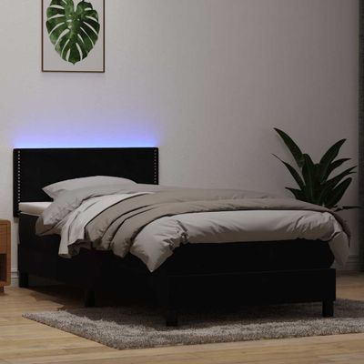 vidaXL Posteľný rám boxspring s matracom a LED čierny 90x220 cm zamat