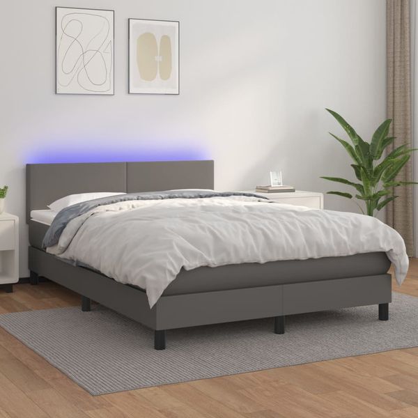 vidaXL Boxspring posteľ s matracom a LED sivá 140x200 cm umelá koža