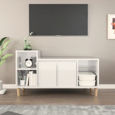 vidaXL TV skrinka lesklá biela 100x35x55 cm spracované drevo