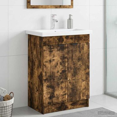 vidaXL Kúpeľňová skrinka pod umývadlo Dymový dub 78,5 x 37,5 x 81 cm