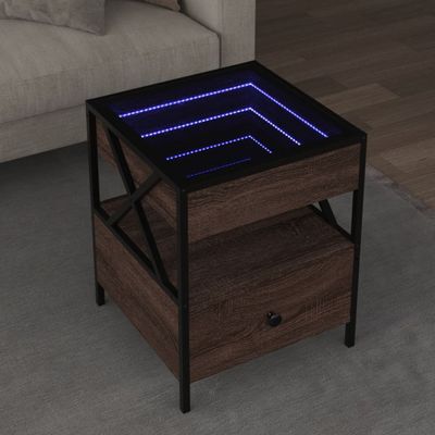 vidaXL Konferenčný stolík s nekonečnými LED hnedý dub 40x40x51 cm
