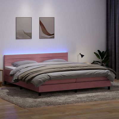 vidaXL Posteľný rám boxsping s matracom a LED ružový 200x220 cm zamat