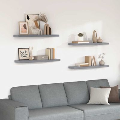 vidaXL Plávajúce nástenné police 4 ks, sivé 90x23,5x3,8 cm, MDF