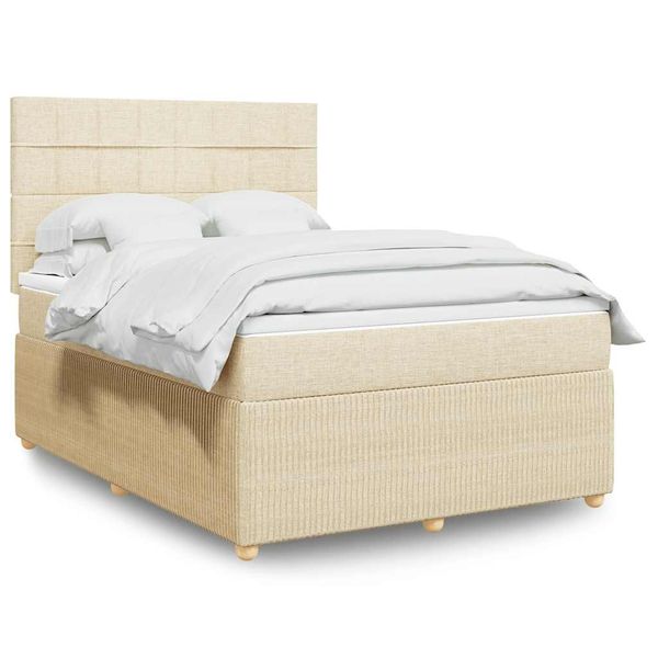 vidaXL Posteľný rám boxspring s matracom krémový 140x200 cm látka
