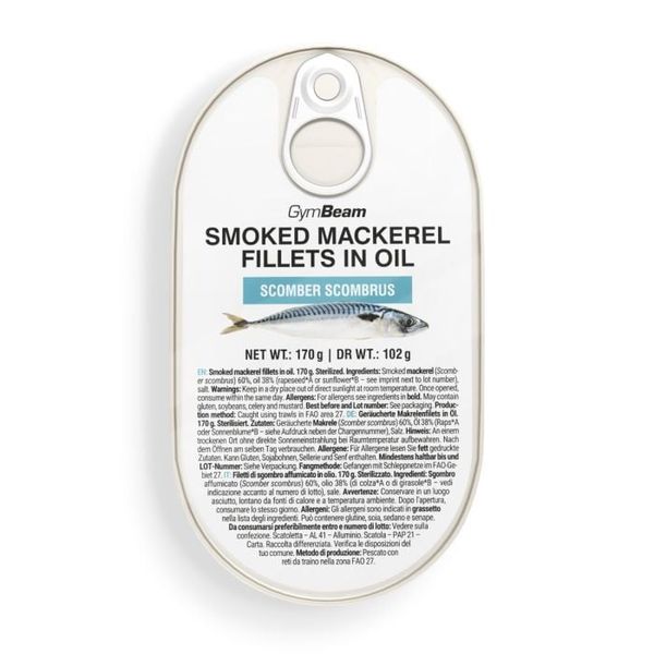 Filety z údenej makrely v oleji - GymBeam, 170 g