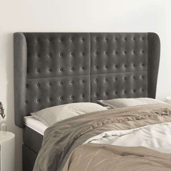 vidaXL Čelo postele so záhybmi tmavosivé 147x23x118/128 cm zamat