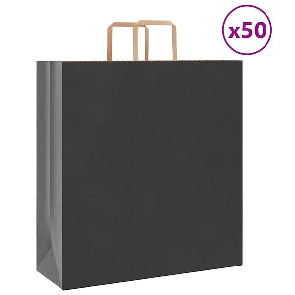 vidaXL Papierové tašky 50 ks s rúčkami, čierna, 45x17x48 cm