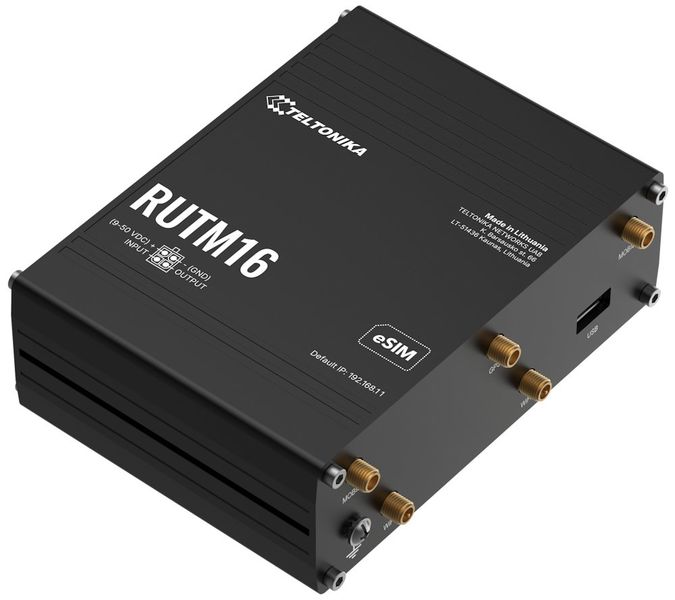 Teltonika RUTM16 průmyslový router   4x LAN, 1x WAN, LTE Telit global, Dual SIM + eSIM, WiFi 5 Router, LTE Cat 6, eSIM, 5× GbE, Wi-Fi 5, GNSS, I/O, VPN, prumyslový, -40 až +75 °C