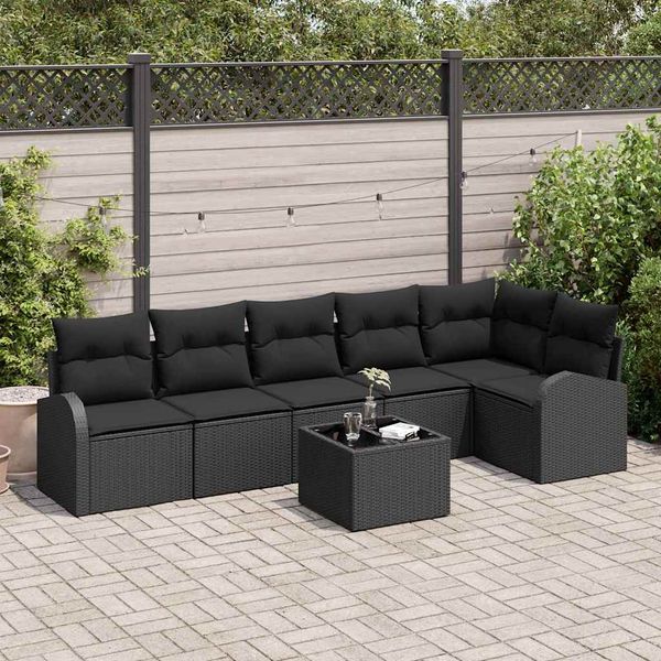 vidaXL Súprava záhradných pohoviek s vankúšom 7 pcs Čierna Poly ratan