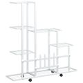 vidaXL Stojan na kvety s kolieskami 94,5x25x92,5 cm biely kovový