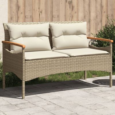 vidaXL Záhradná lavička s podložkami 116x62,5x74 cm béžová polyratan