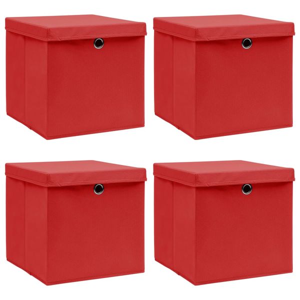 vidaXL Úložné boxy s vekom 4 ks, červené 32x32x32 cm, látka