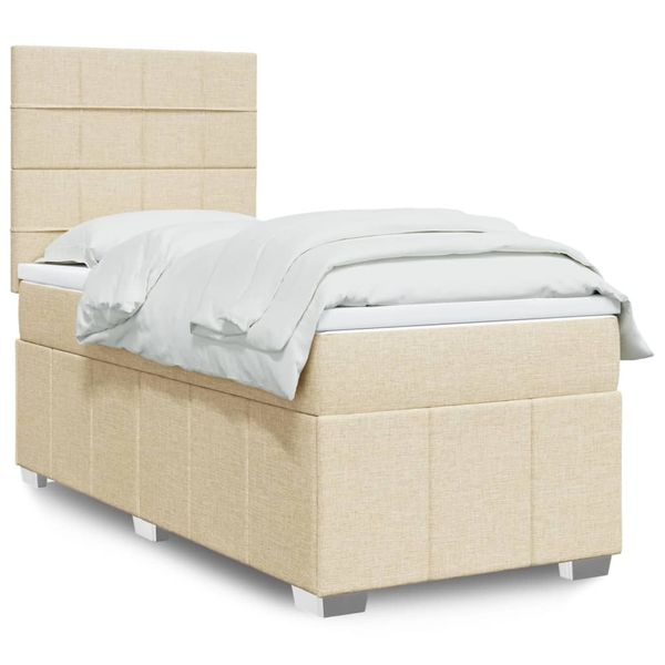 vidaXL Posteľný rám boxspring s matracom krémový 90x190 cm látka