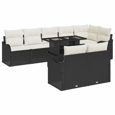 vidaXL Súprava záhradných pohoviek s vankúšom 9 pcs Čierna Poly Ratan
