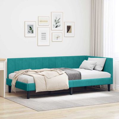 vidaXL Rohový rám postele Tyrkysová 90 cm x 200 cm Zamat