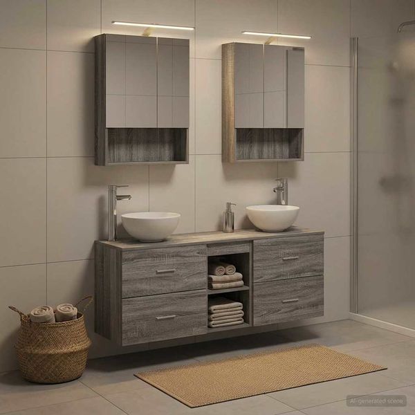 vidaXL Set kabinetov do kúpeľne 5 pcs Sivý Sonoma 50 x 14,5 x 70 cm