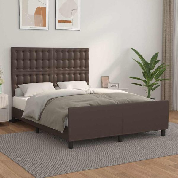 vidaXL Posteľný rám s čelom hnedý 140x190 cm umelá koža