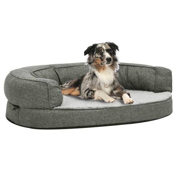 vidaXL Ergonomický matrac pre psa 90x64 cm ľanový vzhľad flís šedý