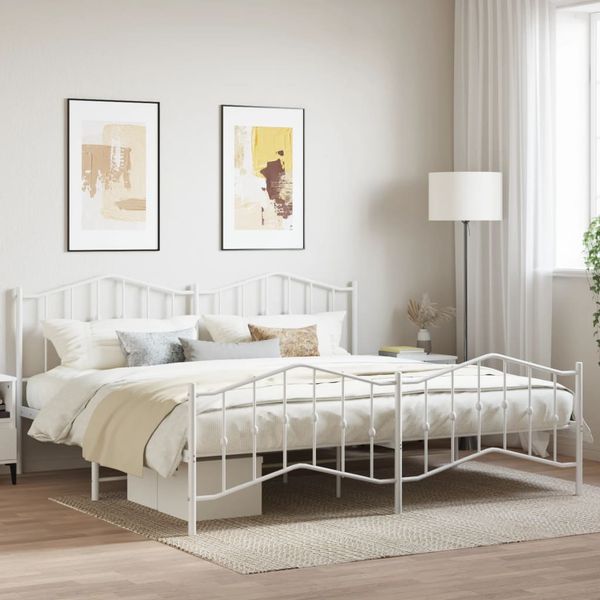 vidaXL Kovový rám postele s predným a zadným čelom biely 200x200 cm