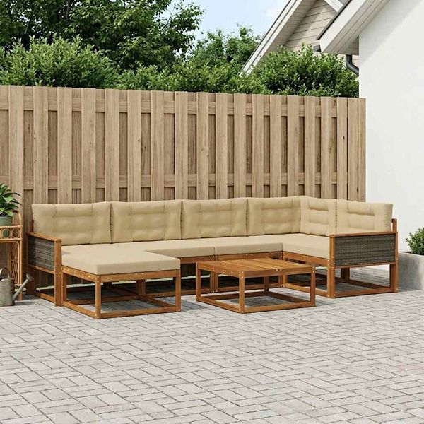 vidaXL Záhradná súprava gaučov s vankúšom 7 pcs Prírodná a béžová
