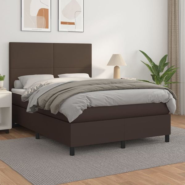 vidaXL Boxspring posteľ s matracom hnedá 140x190 cm umelá koža