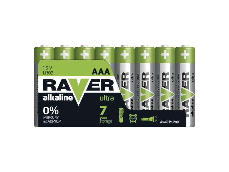 Batéria AAA (R03) alkalická RAVER  8ks