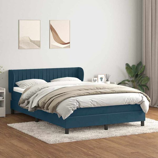 vidaXL Posteľný rám boxsping s matracom tmavomodrý 140x210 cm zamat